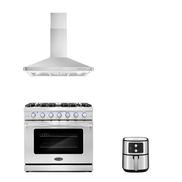 Cosmo 3 Piece Kitchen Appliance Package with 36" Freestanding Gas Range